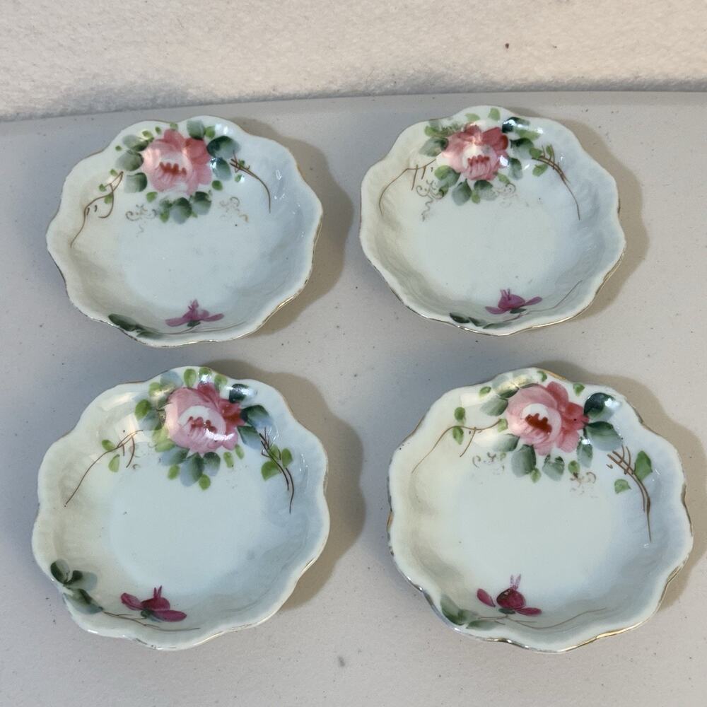 Vtg Japan Porcelain Hand Painted Roses Gold Gilt Scalloped Edged Berry Bowl Dish